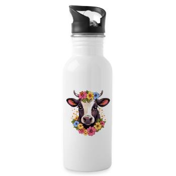 Bunte Kuh Kuhliebhaber Bauernhof Blumen Natur Muh - Trinkflasche mit integriertem Trinkhalm - Weiß - Rechts