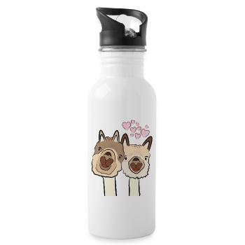 Lama Alpaka Motive Tier Mädchen pastellfarben pink - Trinkflasche mit integriertem Trinkhalm - Weiß - Rechts