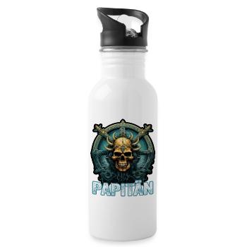 Papitän Papa und Kapitän Vater Nordsee Lustiges - Trinkflasche mit integriertem Trinkhalm - Weiß - Rechts
