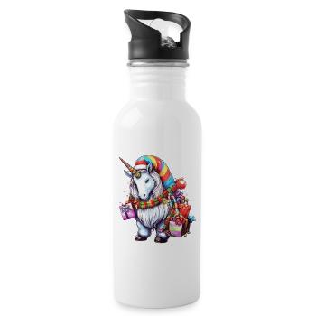 Weihnachts-Einhorn-Design - Niedliche Einhorn-Weihnachten - Trinkflasche mit integriertem Trinkhalm - Weiß - Rechts