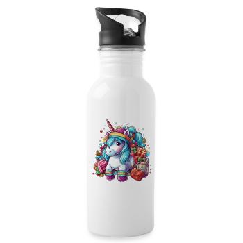 Einhorn Weihnachten, Kinder Einhorn Design Weihnachten - Trinkflasche mit integriertem Trinkhalm - Weiß - Rechts
