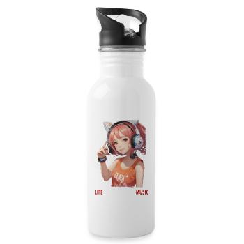 Das Leben ist besser mit MUSIK - Manga Girl - Trinkflasche mit integriertem Trinkhalm - Weiß - Rechts