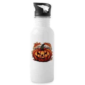 Halloween: Großer Kürbis - Trinkflasche mit integriertem Trinkhalm - Weiß - Rechts