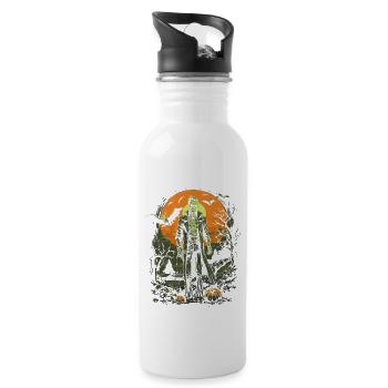 Skeleton zombie with bats in front of moon halloween - Water bottle with straw - white - Right