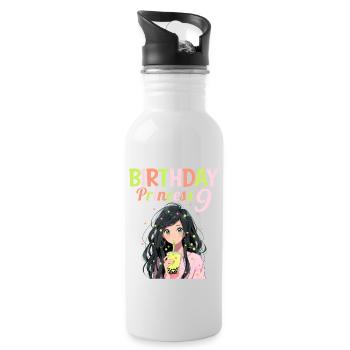 Anime Mandga Boba Bubble Tea 9th Birthday - Water bottle with straw - white - Right