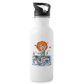 Creepy angler creepy Halloween fisherman - Water bottle with straw - white - Right