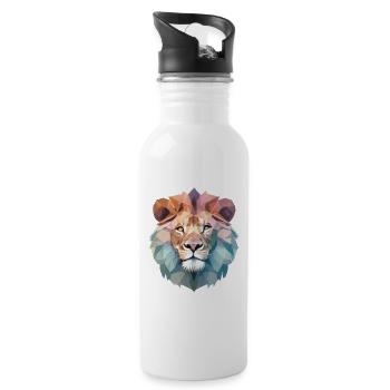 Löwe geometrisch - Trinkflasche mit integriertem Trinkhalm - Weiß - Rechts