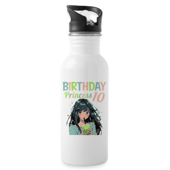Anime Mandga Boba Bubble Tea 10th Birthday - Water bottle with straw - white - Right