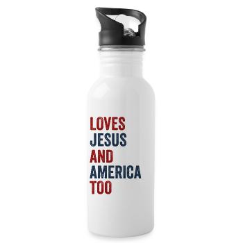 Loves Jesus and America Too God Christian - Water bottle with straw - white - Right