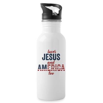 Loves Jesus and America Too God Christian - Water bottle with straw - white - Right