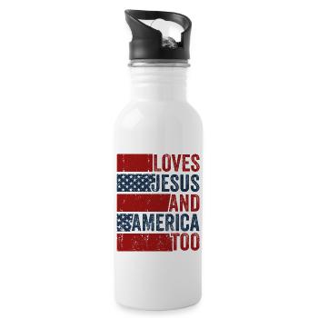 Loves Jesus and America Too God Christian - Water bottle with straw - white - Right