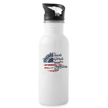 Loves Jesus and America Too God Christian - Water bottle with straw - white - Right