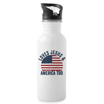 Loves Jesus and America Too God Christian - Water bottle with straw - white - Right
