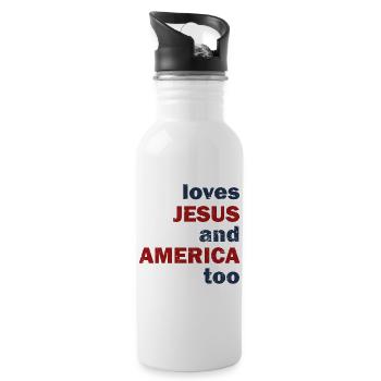 Loves Jesus and America Too God Christian - Water bottle with straw - white - Right