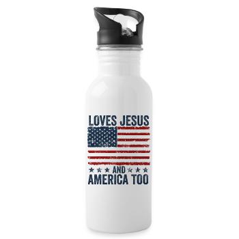 Loves Jesus and America Too God Christian - Water bottle with straw - white - Right