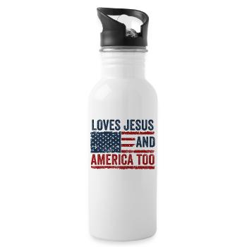 Loves Jesus and America Too God Christian - Water bottle with straw - white - Right