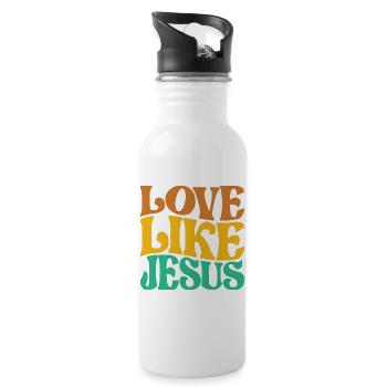 Lieben wie Jesus Christus Damen Herren - Trinkflasche mit integriertem Trinkhalm - Weiß - Rechts