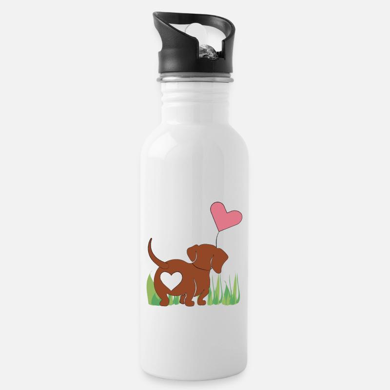 Teckel avec coeur - cadeau - idée cadeau - Gourde avec paille intégrée - blanc