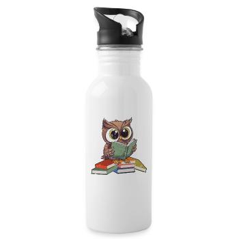 Funny Reading Owl Bookworm Book Lover - Water bottle with straw - white - Right
