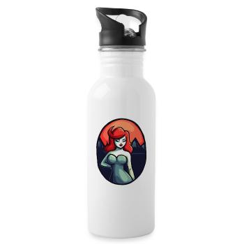 Japan's Red Sun and Lady in Sinful Pose - Water bottle with straw - white - Right