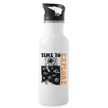 Time To Explore Spaceship Taikonaut Cosmonaut - Water bottle with straw - white - Right