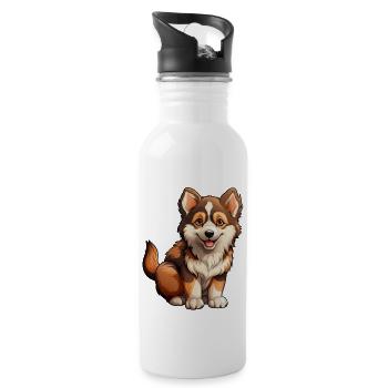 Kleiner brauner Husky - Trinkflasche mit integriertem Trinkhalm - Weiß - Rechts