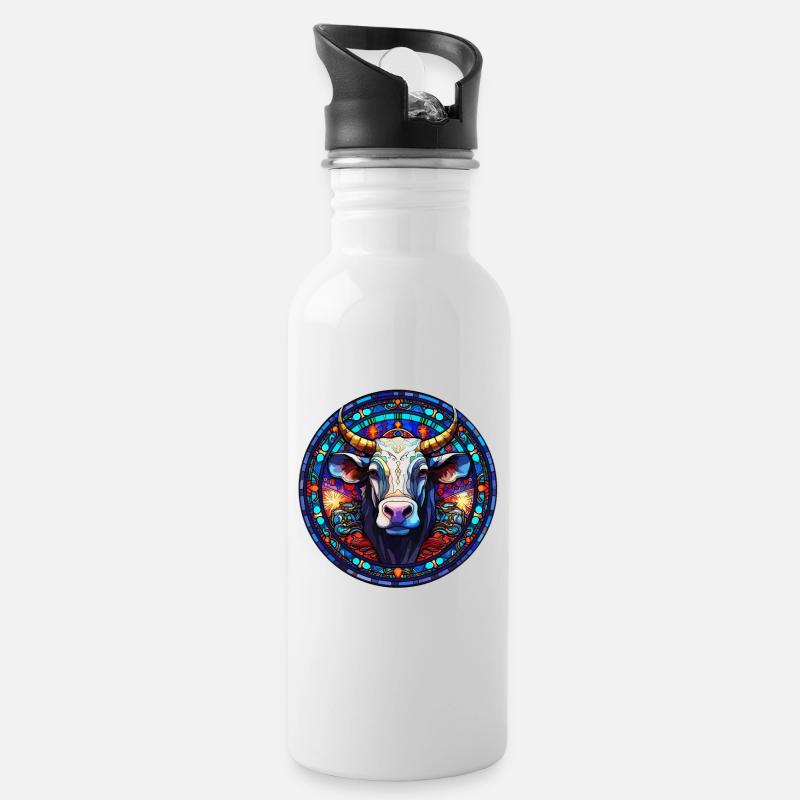 J’adore l’art de la vache et du vitrail - Gourde avec paille intégrée - blanc