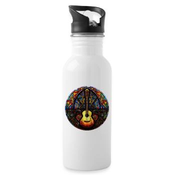 Einzigartiges heiliges Gitarrenkunstdesign - Glasmalerei - Trinkflasche mit integriertem Trinkhalm - Weiß - Rechts