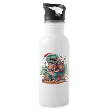 Dinosaur Trex Christmas - Water bottle with straw - white - Right