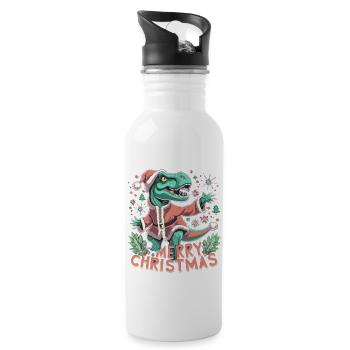 Dinosaur Trex Christmas - Water bottle with straw - white - Right
