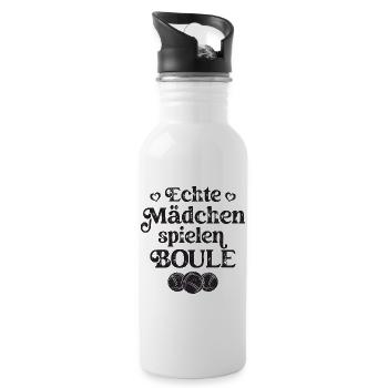 Echte Mädchen spielen Boule Bouler Boccia Spiel - Trinkflasche mit integriertem Trinkhalm - Weiß - Rechts