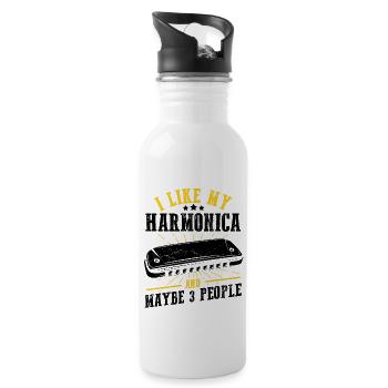 Harmonikaspieler für Munharmonika Spieler - Trinkflasche mit integriertem Trinkhalm - Weiß - Rechts