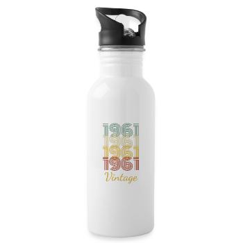 Vintage Birthday Gift Born In 1961 Slogan - Water bottle with straw - white - Right