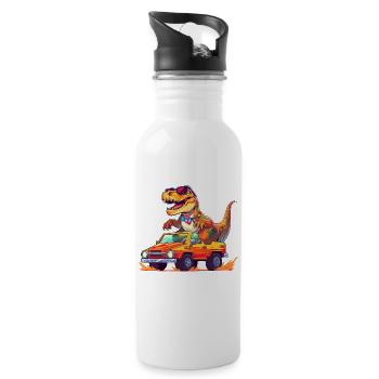 T-Rex conduit un camion monstre - Gourde avec paille intégrée - blanc - Droite