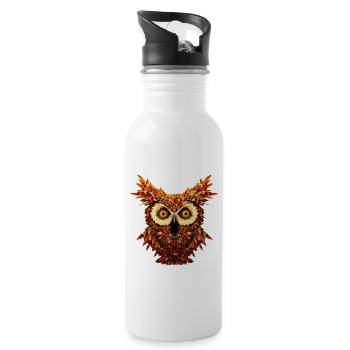 Autumn Owl Creepy Halloween Owl - Water bottle with straw - white - Right