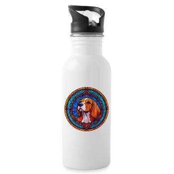 Glass Mosaic Beagle Design - Unique Beagle Art - Water bottle with straw - white - Right
