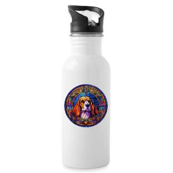 Buntglas-Design - Beagle-Hund in Glasmalerei - Trinkflasche mit integriertem Trinkhalm - Weiß - Rechts