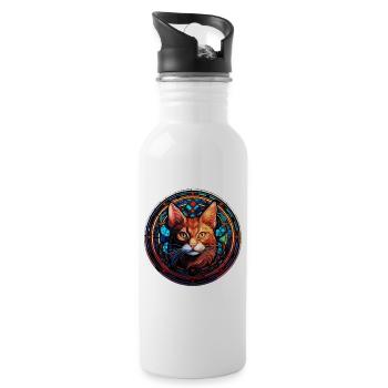 Art du vitrail - Funny Holy Cat Design - Gourde avec paille intégrée - blanc - Droite