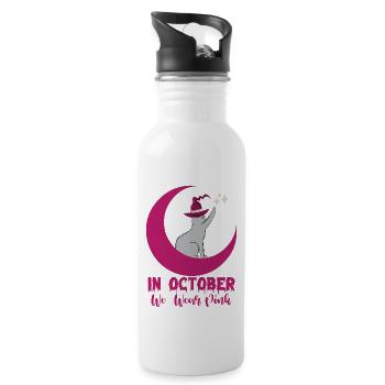 In October We Wear Pink Cat Breast Cancer Awarenes - Water bottle with straw - white - Right