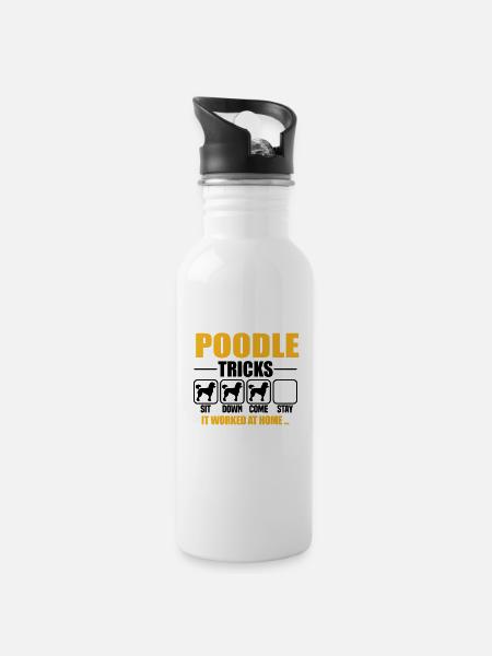 Poodle Tricks - Trinkflasche mit integriertem Trinkhalm - Weiß