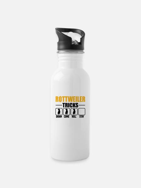 Rottweiler Tricks - Trinkflasche mit integriertem Trinkhalm - Weiß