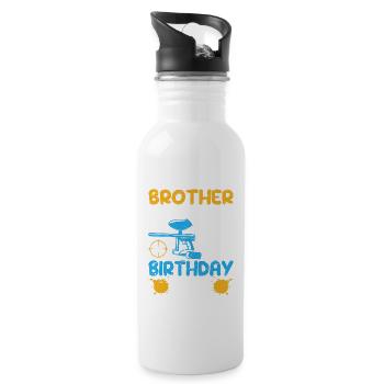 Brother of the birthday boy Funny paintball - Water bottle with straw - white - Right
