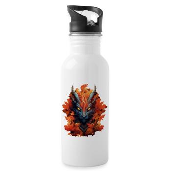 Herbst-Drache aus Laub - Trinkflasche mit integriertem Trinkhalm - Weiß - Rechts