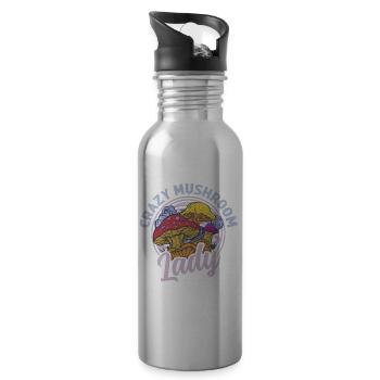Crazy Mushroom Lady Fungus Mycologist - Water bottle with straw - silver - Right
