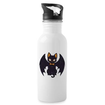 Halloween Schwarze Katze als Vampir - Trinkflasche mit integriertem Trinkhalm - Weiß - Rechts
