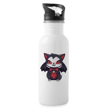 Halloween Black Cat as Vampire - Water bottle with straw - white - Right