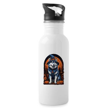 Husky sibérien avec chapeau de sorcière Halloween Husky - Gourde avec paille intégrée - blanc - Droite