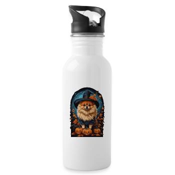 Pomeranian Mit Hexenhut Halloween Pomeranian - Trinkflasche mit integriertem Trinkhalm - Weiß - Rechts