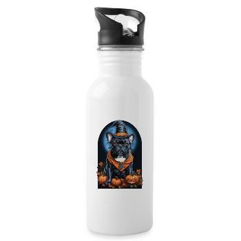 Französische Bulldogge Mit Hexenhut Halloween - Trinkflasche mit integriertem Trinkhalm - Weiß - Rechts
