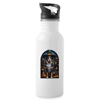 Australian Shepherd Hexe Halloween Aussie - Trinkflasche mit integriertem Trinkhalm - Weiß - Rechts
